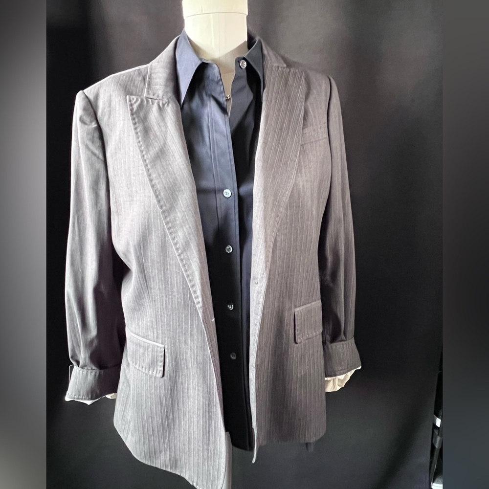 BCBG Max Azria Womens Blazer Gray Striped One Button Sasha Jacket L vintage